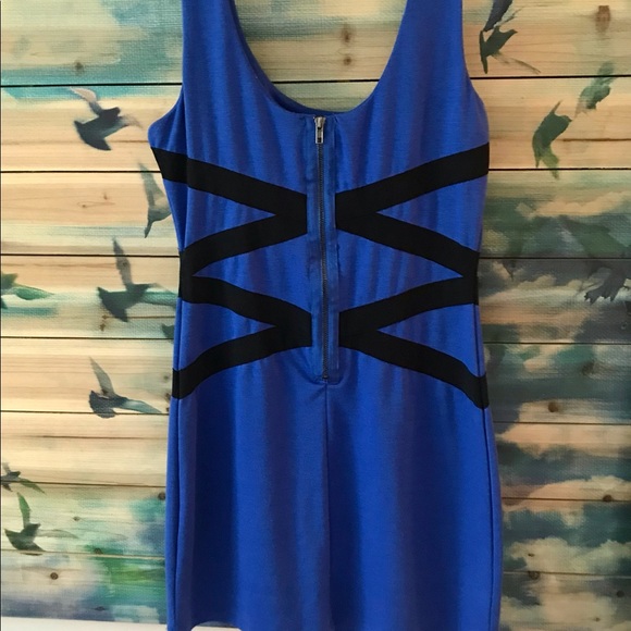 Royal Blue Tank Style Dress with Black Criss Cross Banding Detail Back Zipper - Picture 3 of 6